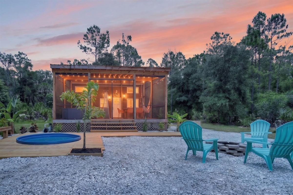 Evenings at the fire pit beside the pool.