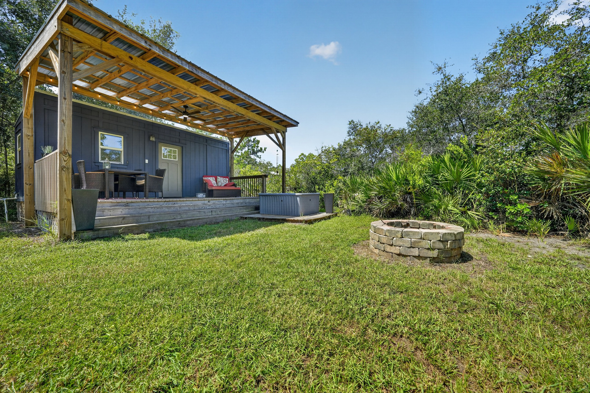 Fire pit and spa, yours alone — not shared with the other homes